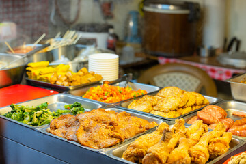 Variety of the food dishes at local food store