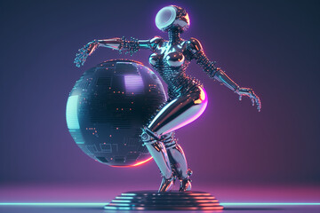 robot dancing with disco ball, generative ai