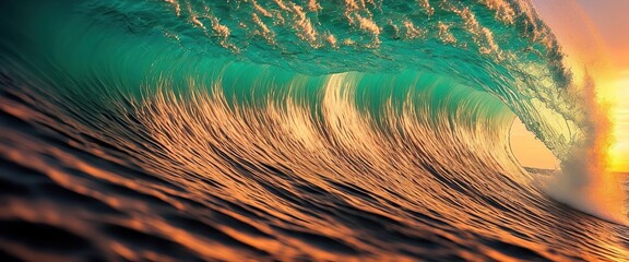 Vintage Beach Vibes: Ocean Waves at Sunset - Generative AI