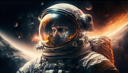 Obraz na płótnie Canvas Astronaut cosmonaut discovery of space nebula with Generative AI Technology.