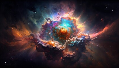 Naklejka na ściany i meble Colorful space nebula or universe as wallpaper background with Generative AI Technology.