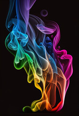 Abstract colorful smoke on black background. Generative AI illustration