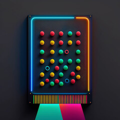 Neon plinko light sculpture of shapes lines and spheres, generative ai