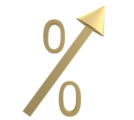 % percent golden yellow orange gradient color arrow direction growth up symbol decoration business rate financial wealth money investment loan economy save banking progress rise inflation stack high 