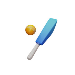 Cricket, bat and ball sport equipment 3D render icon isolated white background.