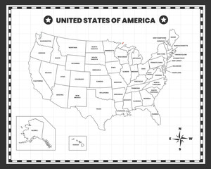 US Map Flat Lines Design Version / Ai Illustrator