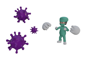 Doctor Fight Corona Virus 3D illustration, icon, View Render, HD, Premium Quality, Alpha Background, PNG Format