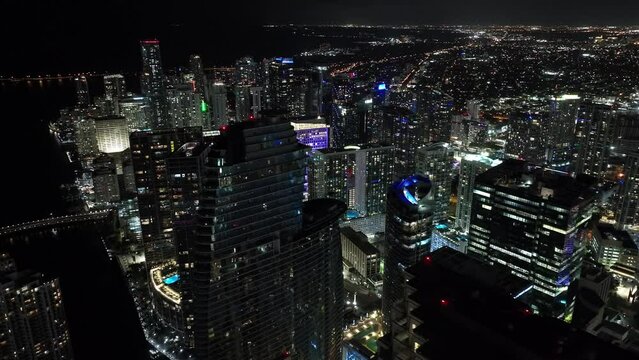 Aerial drone flight Miami River and Brickell