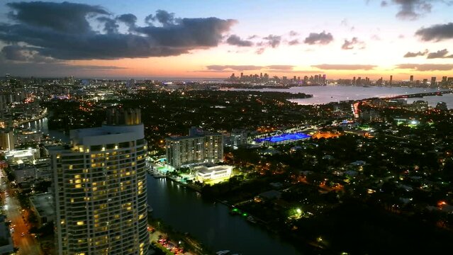 Drone sunset video Miami 4k