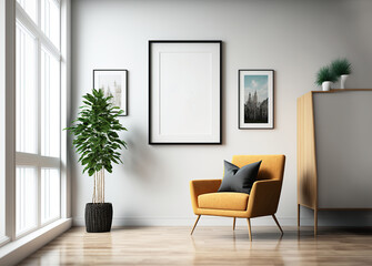 Fototapeta premium frame poster mockup on the wall, modern and well decorated living room interior