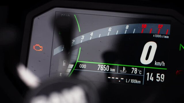 Motorcycle Dashboard Parts - Digital Speedometer Of A Motorcycle. closeup