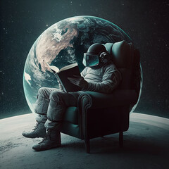 astronaut reading in space, Generative AI
