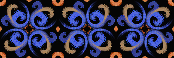Set of illustrations - ceramic tile stylization with blue ornaments. Azulejos portugal, Turkish ornament, Moroccan tile mosaic, Talavera ornament.