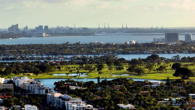 Aerial golf courses in Miami Beach shot with super telephoto lens