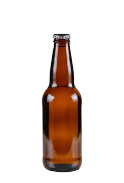 single unopened brown beer bottle on transparent background