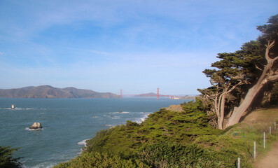 View of the Golden Gate Bridge from the Lands End in San Francisco, CA