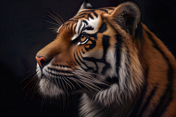 Fototapeta na wymiar Portrait of a Tiger. Strange face tiger in nature. Close up view of tiger. Generative AI.