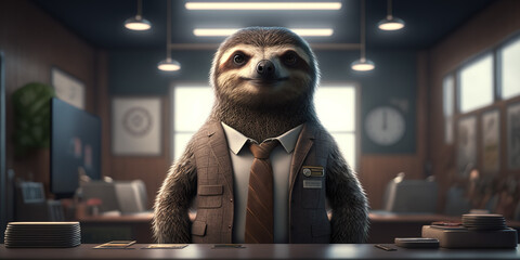 Sloth with suit in the office