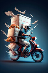 pizza delivery man riding a motorcycle, ai