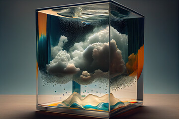 Raining cloud in a glass box.