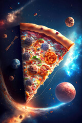 Naklejka premium food planet pizza galaxy, ai