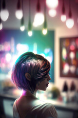 hairdresser in the beauty salon with bokeh background, ai