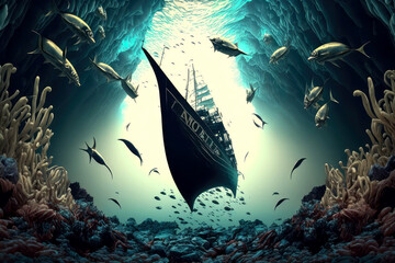 Obraz premium underwater yacht wallpaper, ai