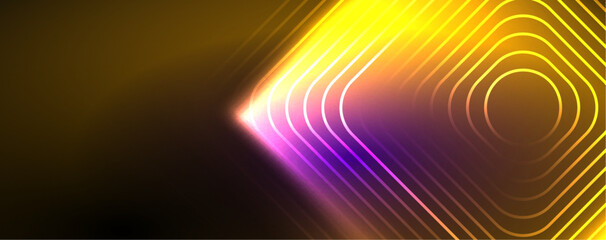 Neon glowing techno lines, hi-tech futuristic abstract background template. Vector illustration for wallpaper, banner, background, leaflet, catalog, cover, flyer
