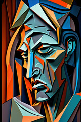 thinking fast and slow in the style of cubist, cubist face portrait, ai - obrazy, fototapety, plakaty