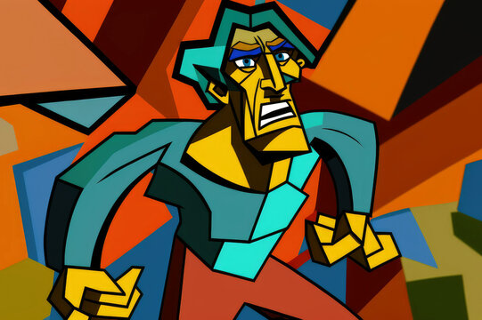 angry man in the style of cubist, ai