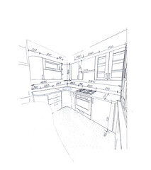 Sketch, drawing of furniture for the kitchen with dimensions