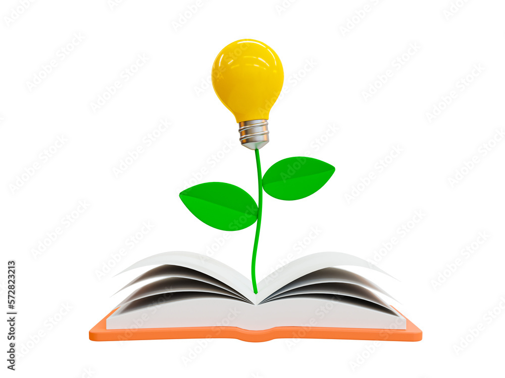 Poster 3d minimal growth mindset. student learning growth concept. reading a book to get a new idea. knowle