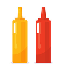 squeeze ketchup and mustard bottle isolated