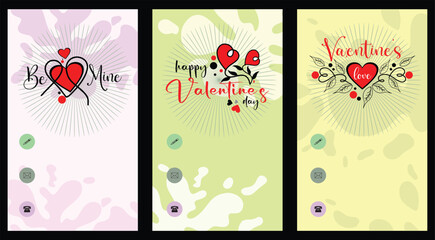 Set off greeting card invitations for valentine day with caligraphic hand writing. Colorful background elegan and softy  - obrazy, fototapety, plakaty