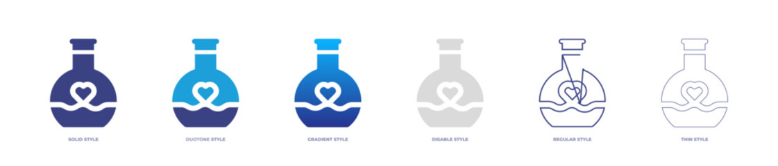 Potion of love icon set full style. Solid, disable, gradient, duotone, regular, thin. Vector illustration and transparent icon.