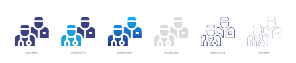 Pharmacist team icon set full style. Solid, disable, gradient, duotone, regular, thin. Vector illustration and transparent icon.