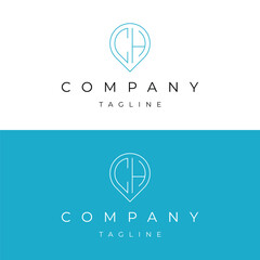 Letter CH HC initial point pin map local icon logo design vector template