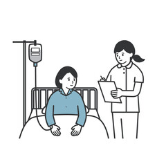 点滴を受けている女性と看護師