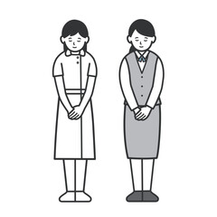 おじぎする看護師と受付のイラスト