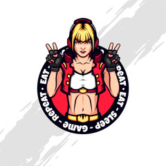 Illustration of Happy Girl Gamers Mascot Template