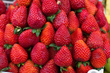 Strawberries Assorted fresh fruits and vegetables in peruvian market