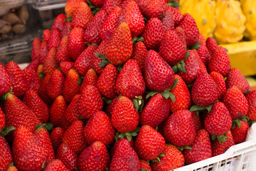 Strawberries Assorted fresh fruits and vegetables in peruvian market