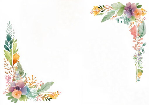 watercolor horizontal floral frame corner template, created with generative ai	