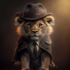 Lion Cub Wearing Suit (Generated by Artificial Intelligence)