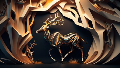 Cool, Epic, Artistic, Beautiful, and Unique Illustration of Antelope Animal Cinematic Adventure: Abstract 3D Wallpaper Background with Majestic Wildlife and Futuristic Design (generative AI)