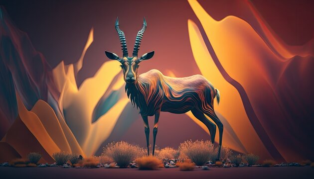 Cool, Epic, Artistic, Beautiful, and Unique Illustration of Antelope Animal Cinematic Adventure: Abstract 3D Wallpaper Background with Majestic Wildlife and Futuristic Design (generative AI)