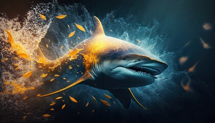 Cool, Epic, Artistic, Beautiful, and Unique Illustration of Bull Shark Animal Cinematic Adventure: Abstract 3D Wallpaper Background with Majestic Wildlife and Futuristic Design (generative AI)