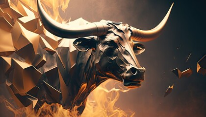 Cool, Epic, Artistic, Beautiful, and Unique Illustration of Bull Animal Cinematic Adventure: Abstract 3D Wallpaper Background with Majestic Wildlife and Futuristic Design (generative AI)