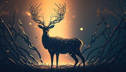 Cool, Epic, Artistic, Beautiful, and Unique Illustration of Deer Animal Cinematic Adventure: Abstract 3D Wallpaper Background with Majestic Wildlife and Futuristic Design (generative AI)