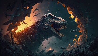 Cool, Epic, Artistic, Beautiful, and Unique Illustration of Dinosaur Animal Cinematic Adventure: Abstract 3D Wallpaper Background with Majestic Wildlife and Futuristic Design (generative AI)
